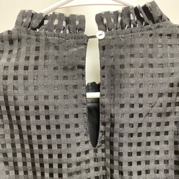 🖤 Boho Small Bohemian Ruffle Sleeve Top Check Pattern Preppy Y2K Sheer ADORBS! - Picture 8 of 11